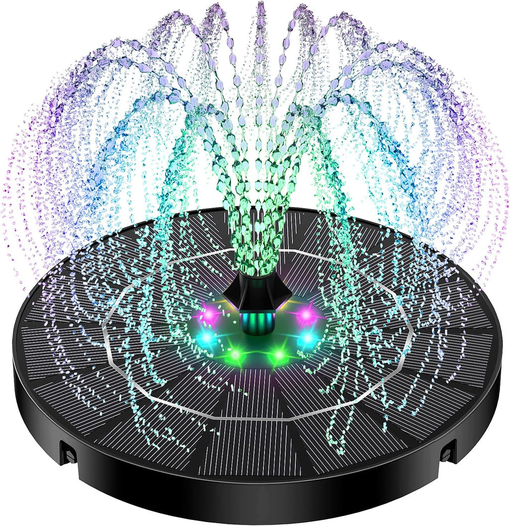 Solar Fountain for Bird Bath Colorful Lights Automatic Cycle 3.5W Solar Water Fountain Outdoor Garden 2200mAh Battery