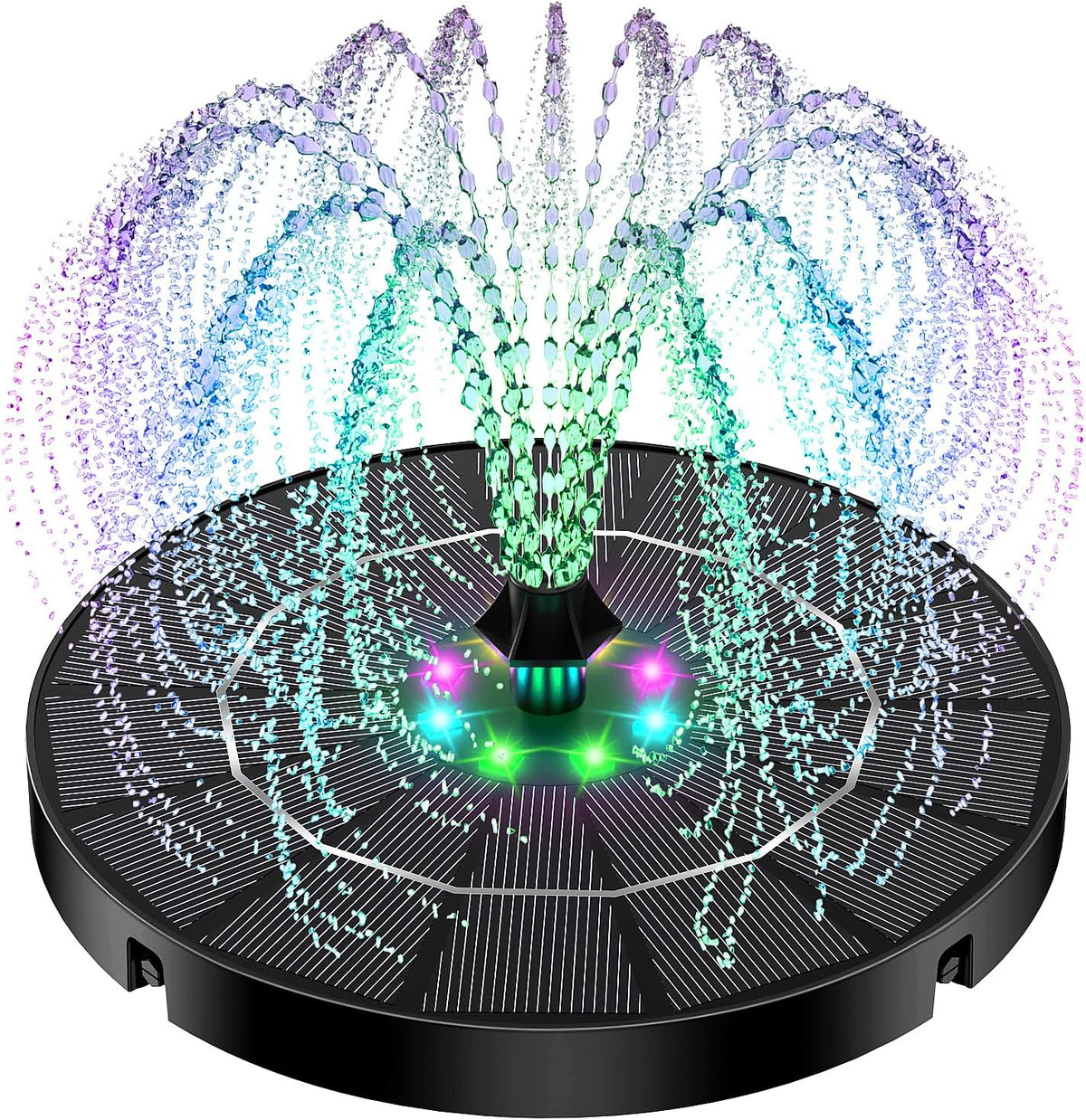 Solar Fountain for Bird Bath Colorful Lights Automatic Cycle 3.5W Solar Water Fountain Outdoor Garden 2200mAh Battery