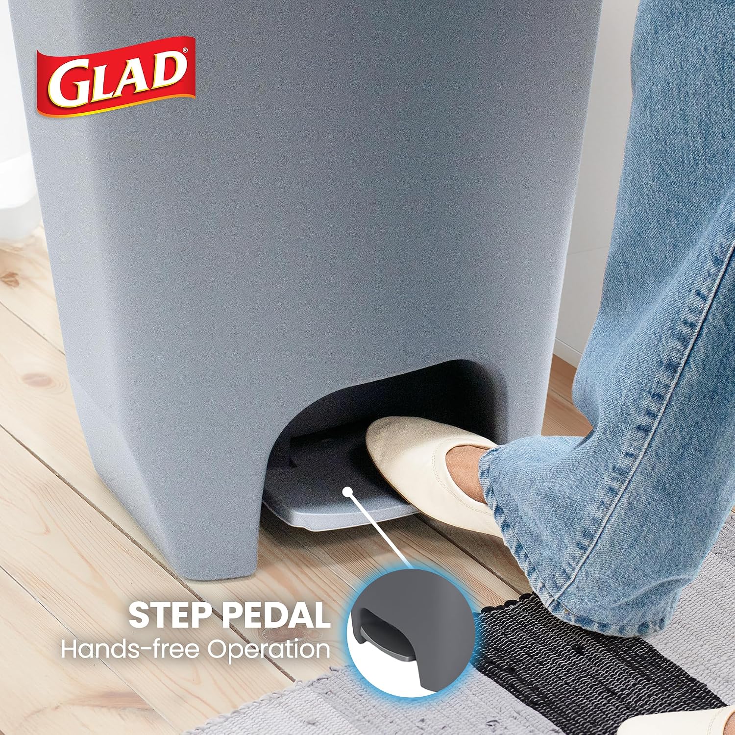13 Gallon Trash Can with Clorox Odor Protection | Plastic Kitchen Waste Bin | Hands Free with Step On Foot Pedal and