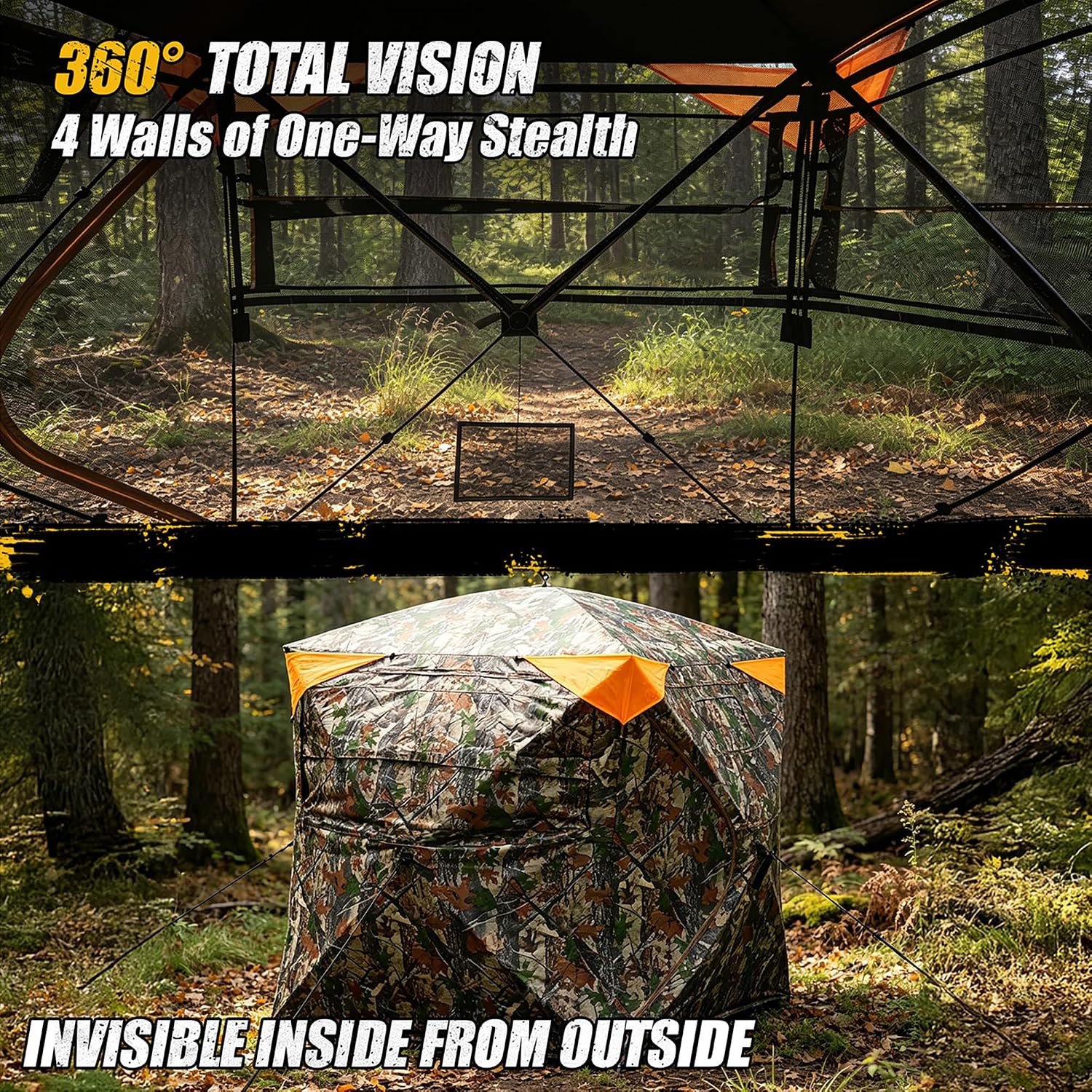 360 Degree Hunting Blind, 2-3 Person Pop Up Ground Blind | with Silent Slide Windows & Carrying Bag, Portable