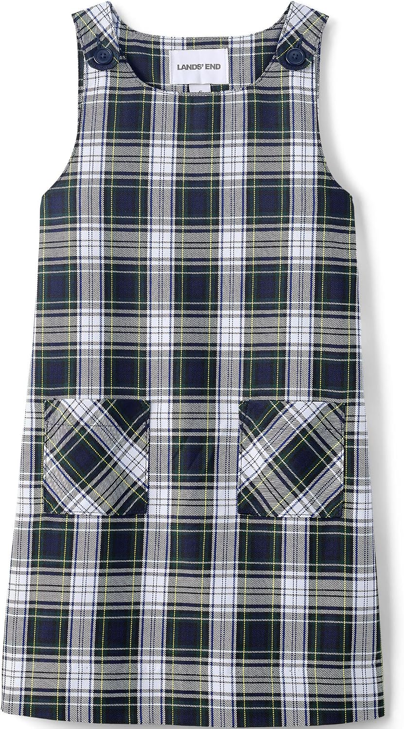 Girls Plaid Button Shoulder Patch Pocket Jumper 6 White Plaid