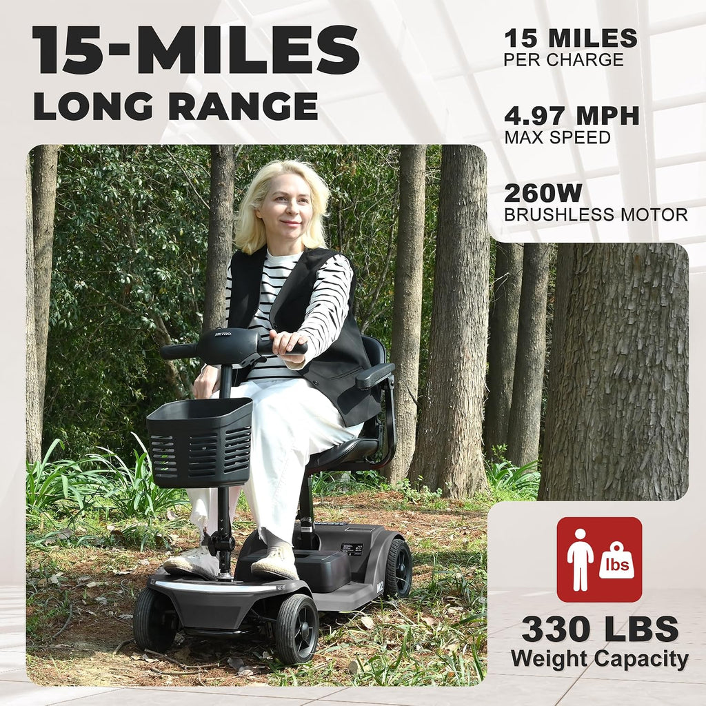 4 Wheel Powered Mobility Scooters, 330 lbs Capacity Mobility Scooters for Adults, Folding Mobility Scooter