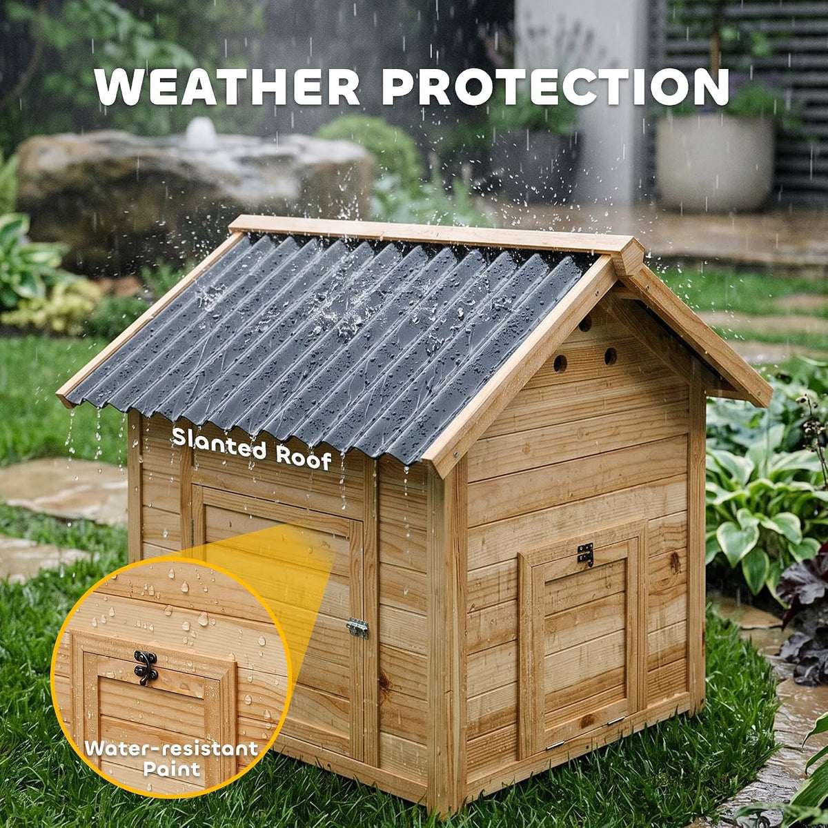 Duck Coop, Wooden Duck House, Outdoor Small Animal House with Openable Roof, Double Doors, Removable Base for 1-3