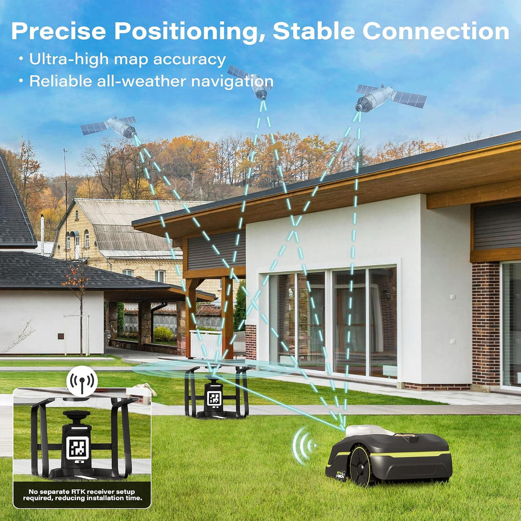 RTK Robot Lawn Mower, Perimeter Wire Free RTK+Vision Robotic Lawnmower for 1/4 Acres Lawn, Auto Mapping, APP Control