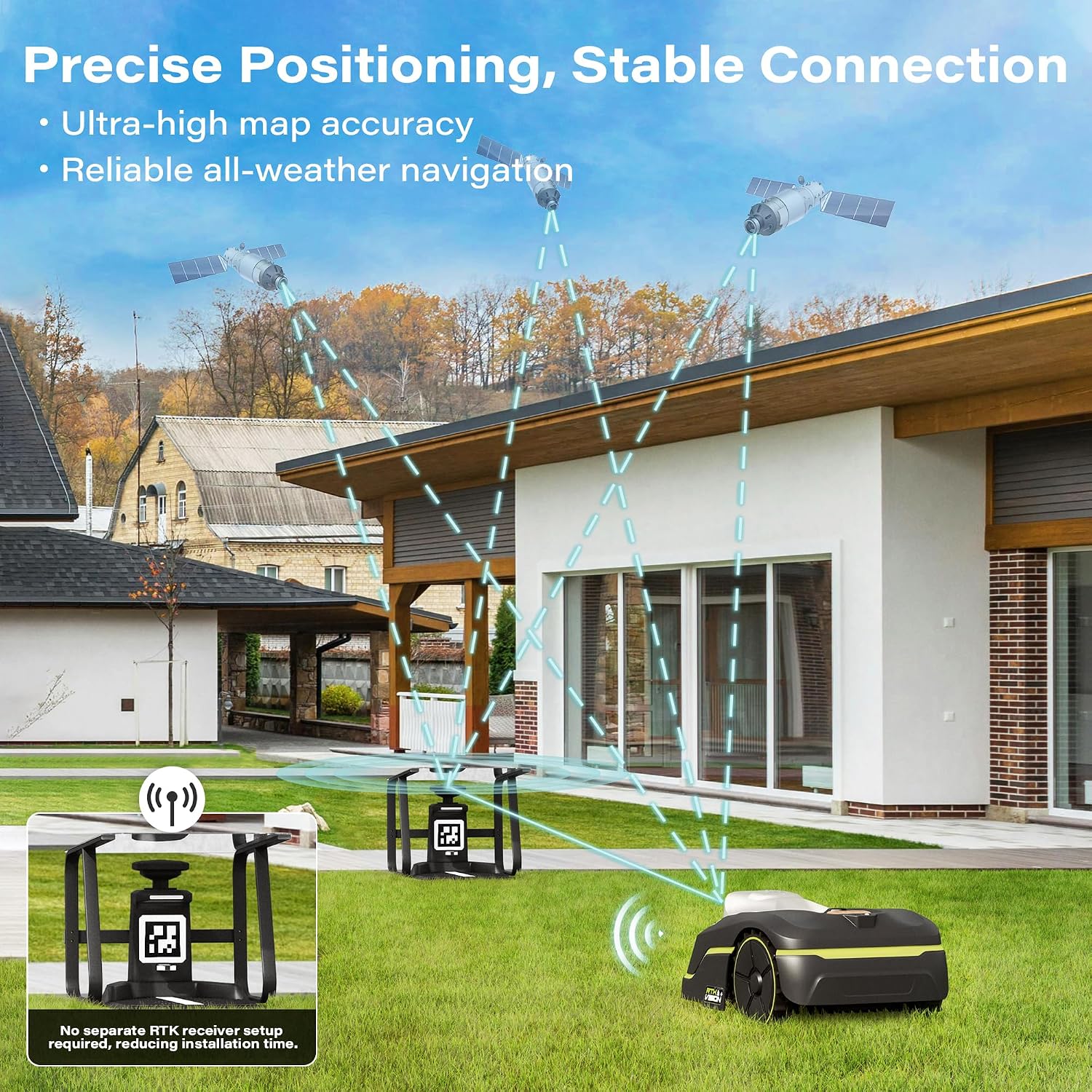 RTK Robot Lawn Mower, Perimeter Wire Free RTK+Vision Robotic Lawnmower for 1/4 Acres Lawn, Auto Mapping, APP Control