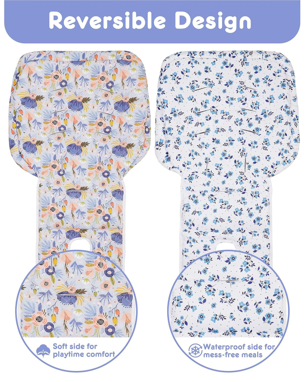 Baby High Chair Cover Replacement, Reversible & Waterproof High Chair Cushion Pad Home & Restaurant use, Includes