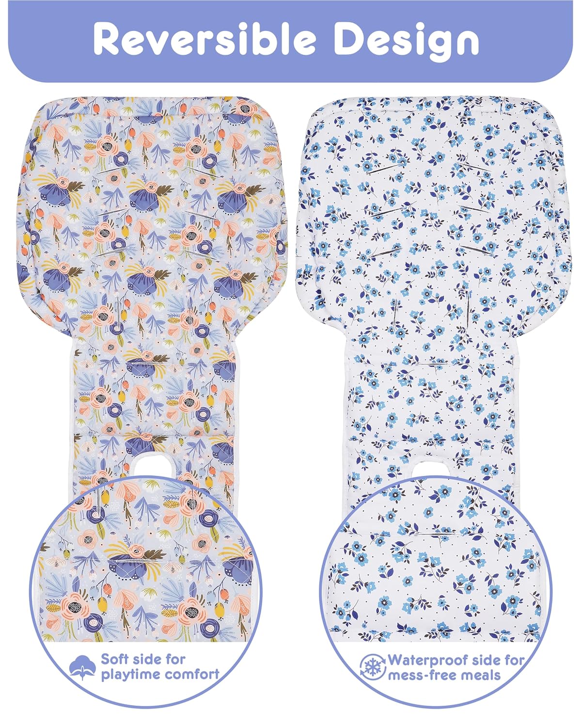 Baby High Chair Cover Replacement, Reversible & Waterproof High Chair Cushion Pad Home & Restaurant use, Includes