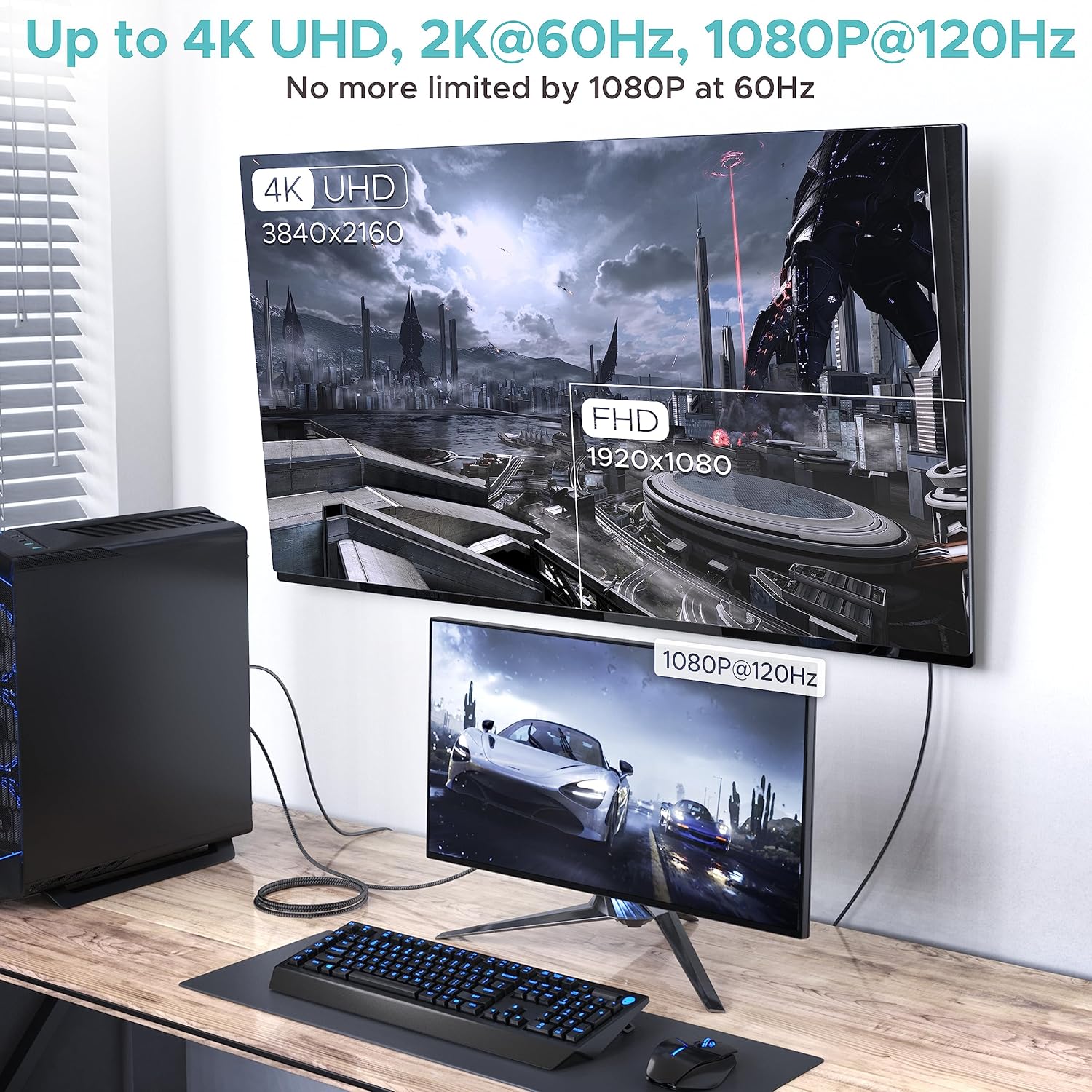 4K DisplayPort to HDMI Cable,6FT, Uni-Directional, DP to HDMI Cord | Uni-Directional DisplayPort 1.2 (Source) to HDMI