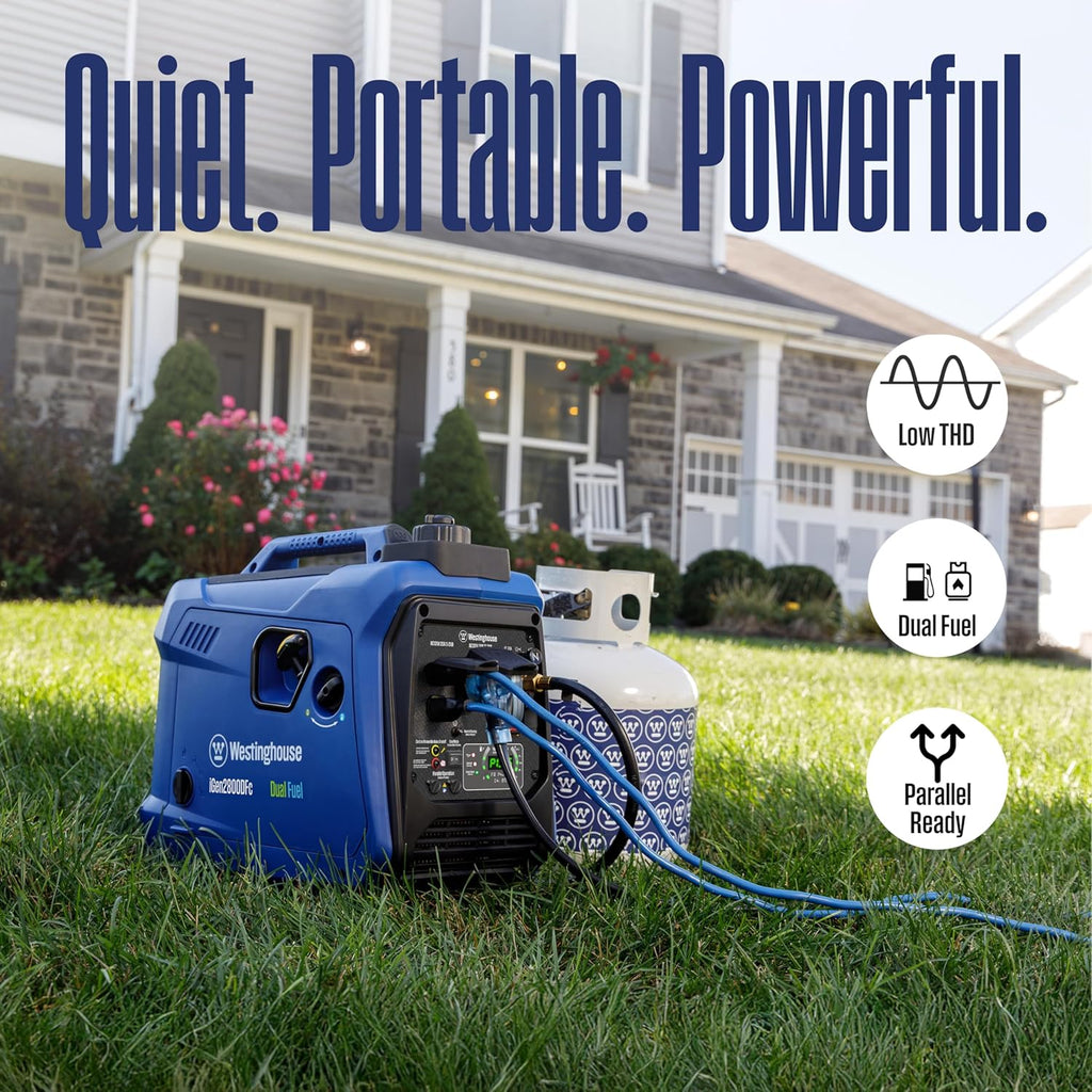 2800 Peak Watt Super Quiet & Lightweight Dual Fuel Portable Inverter Generator, Gas & Propane Powered, CO Sensor