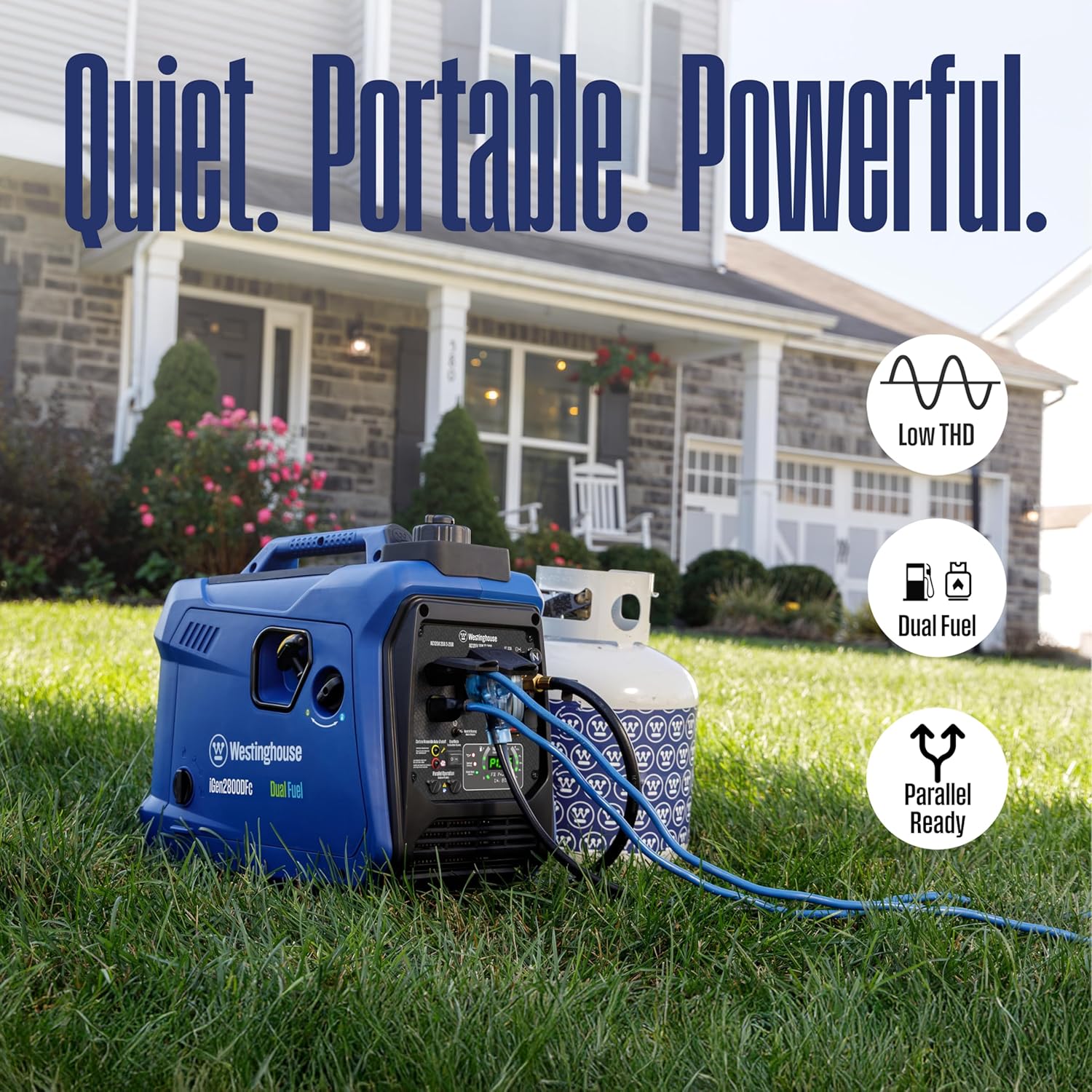 2800 Peak Watt Super Quiet & Lightweight Dual Fuel Portable Inverter Generator, Gas & Propane Powered, CO Sensor