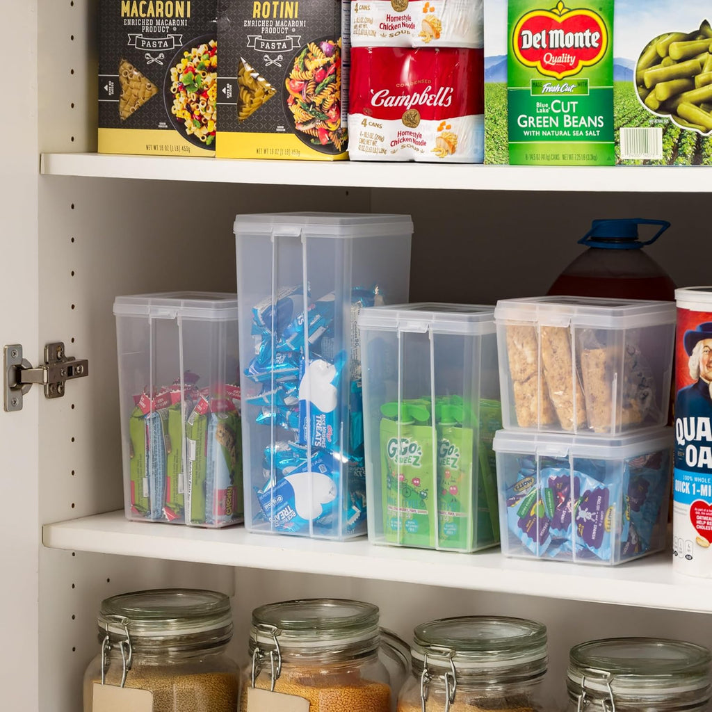 Vertical Storage Bins with Lids |Made in USA| Flip Top Containers for Organizing Pantry, Office, Craft, and Study