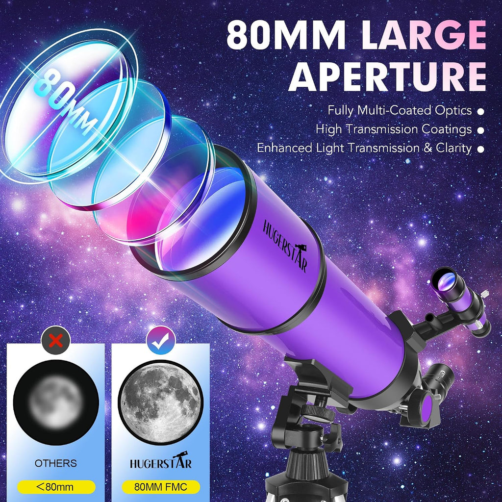 Telescope for Adults & Kids, 80mm Aperture 600mm Refractor | Portable Telescopes