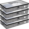 Under Bed Storage Containers 4 Pack, Reinforced Underbed Organizer Below 4.5 Inches Low Profile Clothes Storage Bins