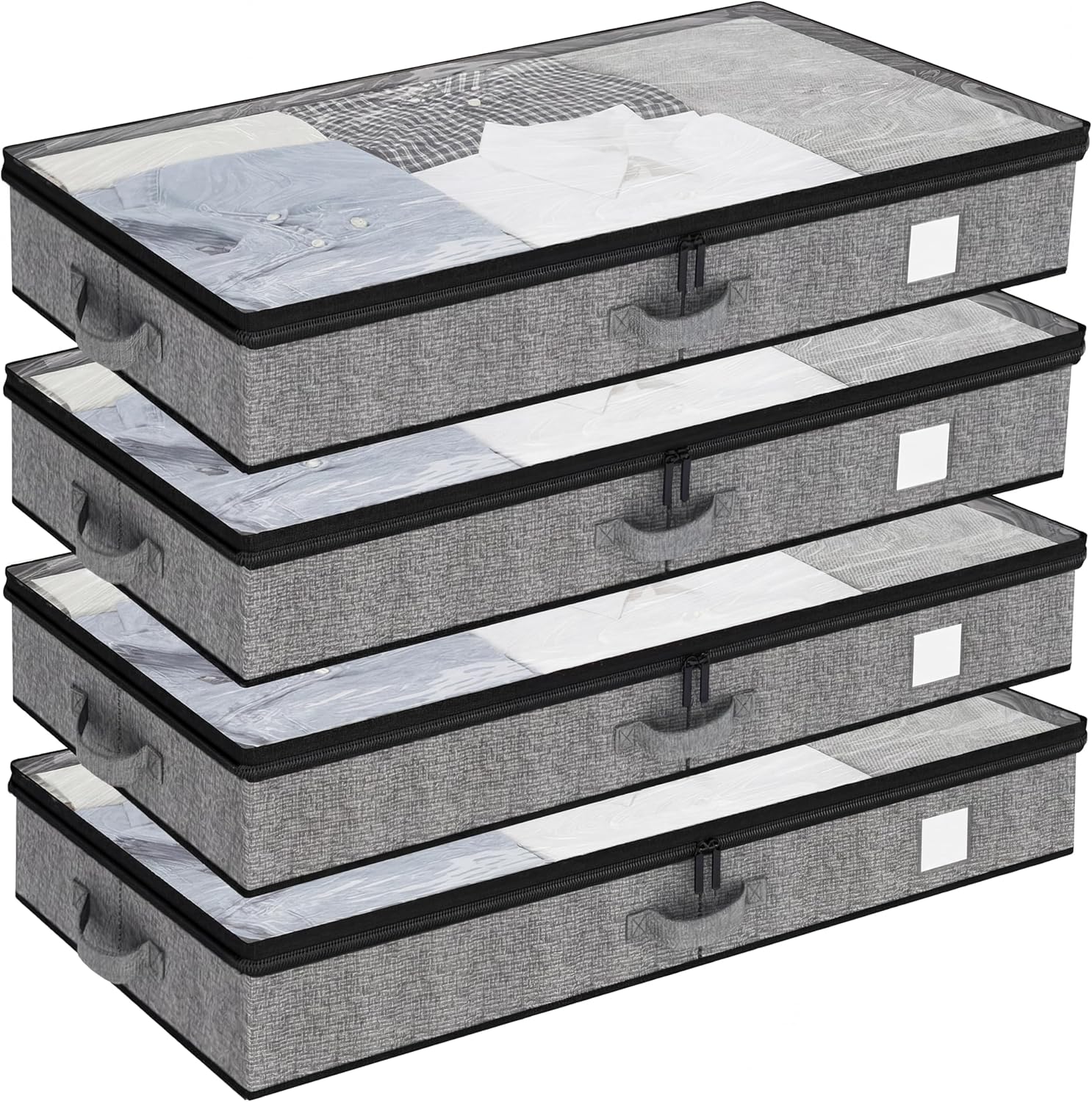 Under Bed Storage Containers 4 Pack, Reinforced Underbed Organizer Below 4.5 Inches Low Profile Clothes Storage Bins