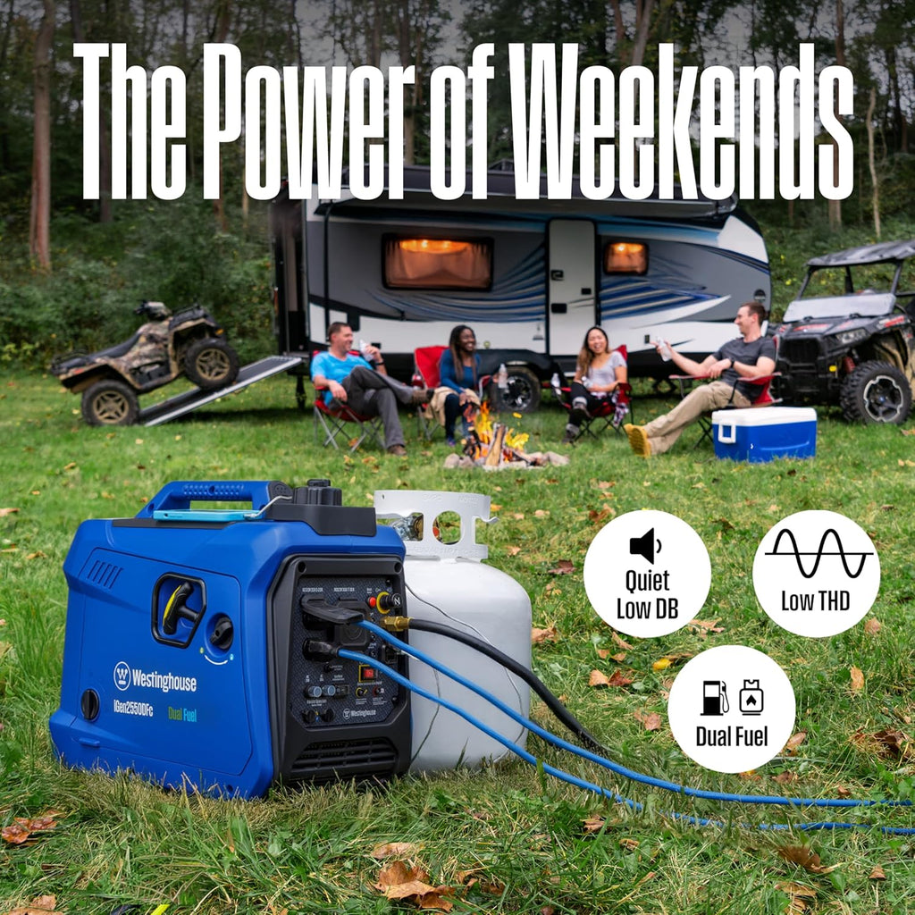 2550 Peak Watt Super Quiet & Lightweight Portable Inverter Generator, RV Ready 30A Outlet, Gas and Propane Powered