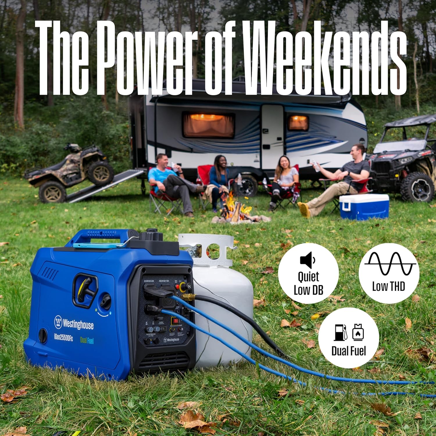 2550 Peak Watt Super Quiet & Lightweight Portable Inverter Generator, RV Ready 30A Outlet, Gas and Propane Powered