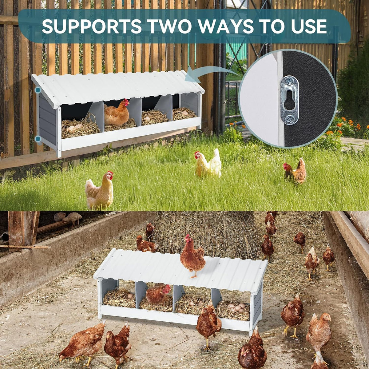 4 Holes Chicken Nesting Box, PVC Waterproof Roof, Privacy Cover