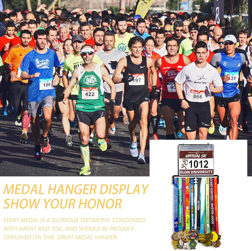 Medal Hanger Display for Runner - Race Bib Holder - Medal Holder Display Rack - 3 Rows Medal Hanger - Sturdy Black
