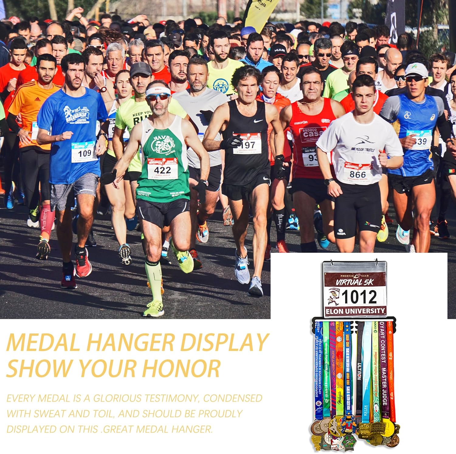 Medal Hanger Display for Runner - Race Bib Holder - Medal Holder Display Rack - 3 Rows Medal Hanger - Sturdy Black