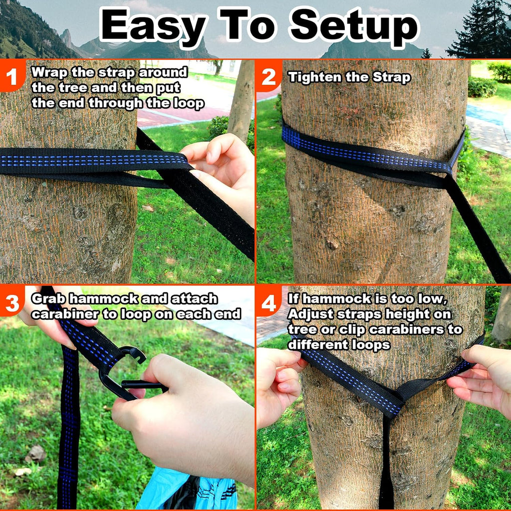 Hammock Straps for Trees - Set of Two 10ft Long, with 38 Loops & 2 Carabiners| Essential Hammock Accessories