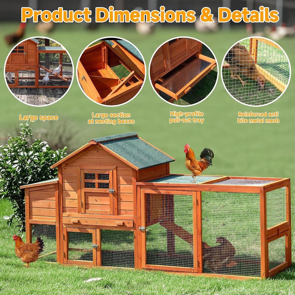 Large Chicken Coop Outdoor Wooden Duck Hen House Poultry Pet Cage 79"
