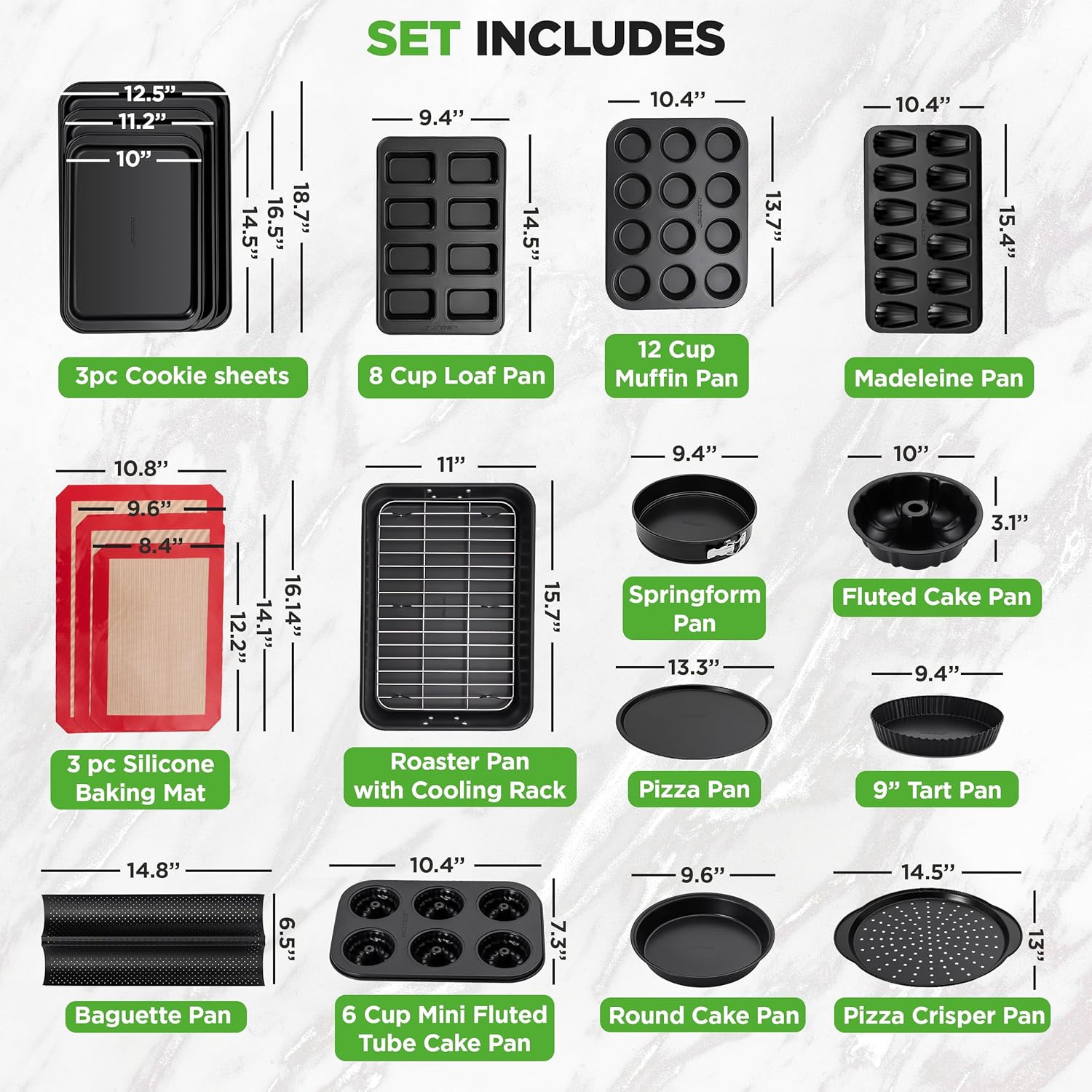 42-Piece Ultimate Nonstick Bakeware Set - Carbon Steel Baking Pans, Everyday Baking Tools, Oven Mitts, & More - Ideal