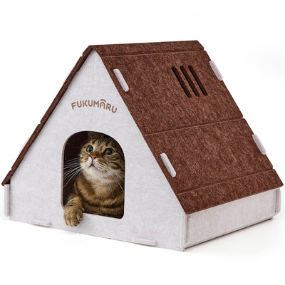 Cat House Cave Bed for Indoor Cats, Large Warm Felt Cat Hideaway