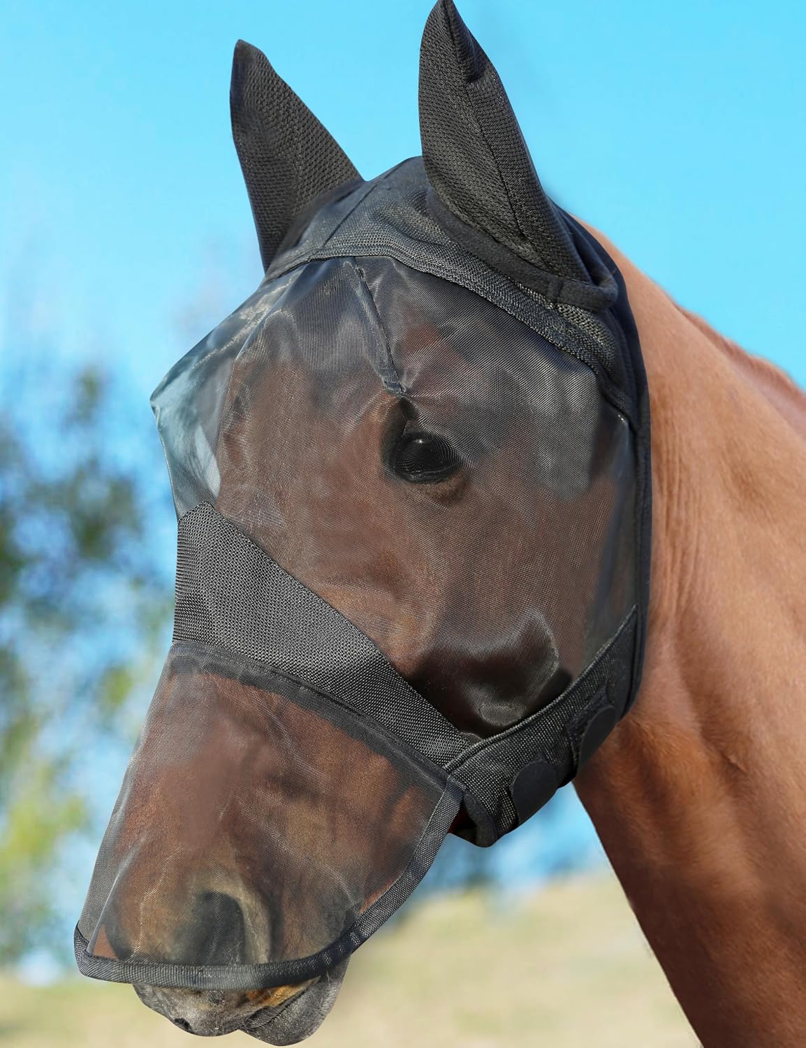 Horse Fly Mask with Nose Cover, UV-Protective Fly Mask for Horses
