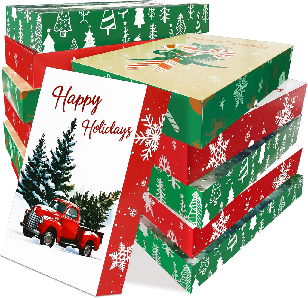 12 Pack Large Christmas Gifts Boxes with Lids for Presents, 17" Clothing Gift Boxes for Wrapping Bulk, 4 Designs of
