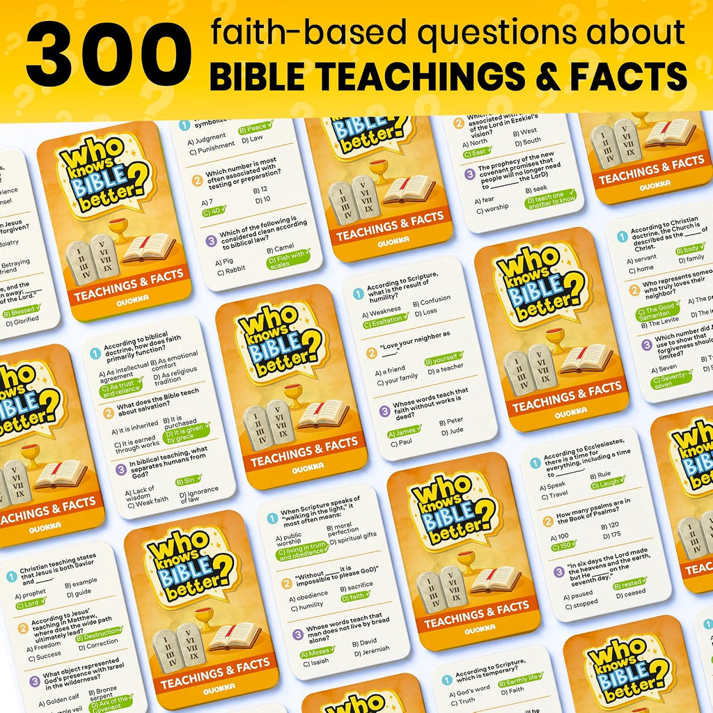 Who Knows Bible Better – Teachings and Facts Card Game with 300 Faith-Based Questions for Kids, Teens, Family Nights