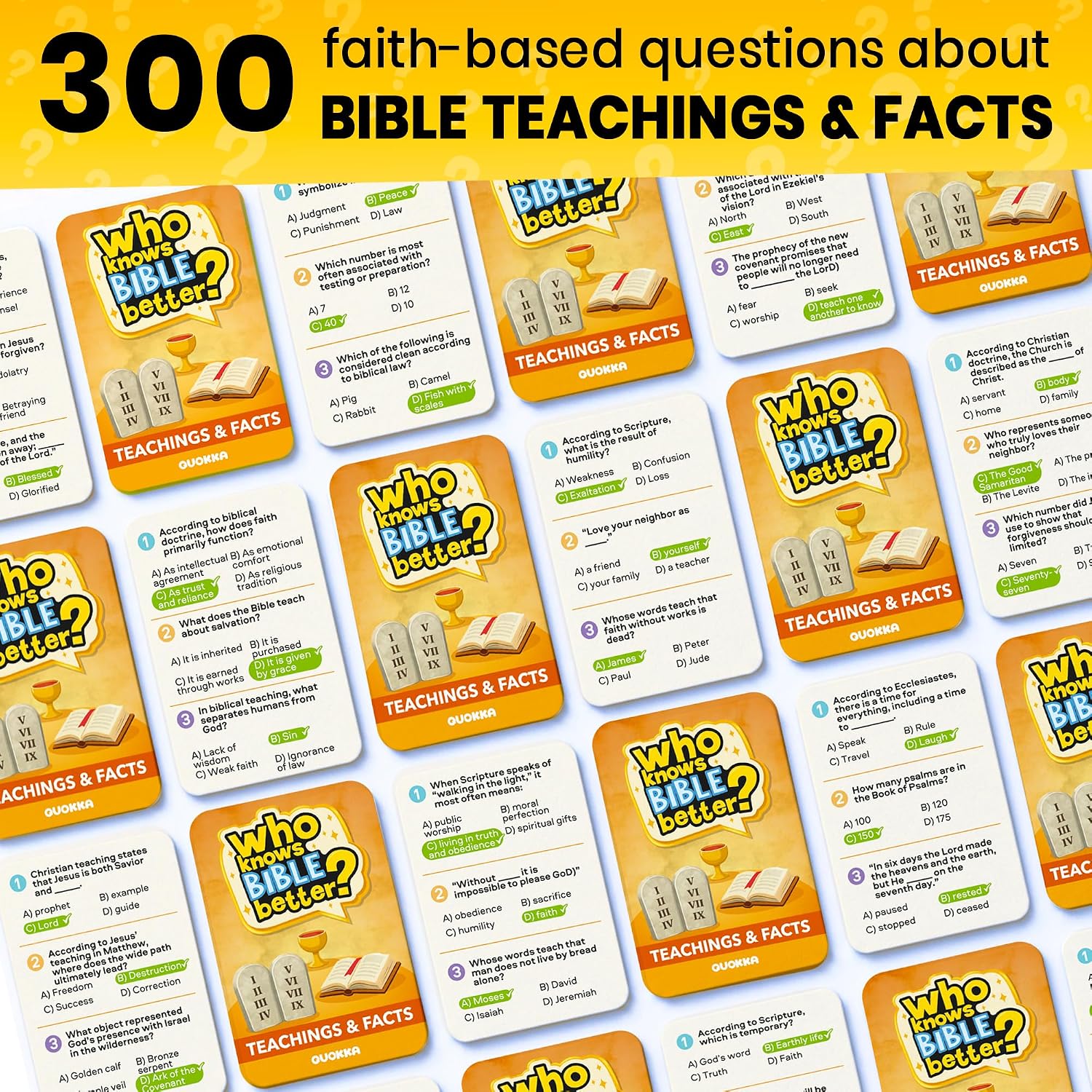 Who Knows Bible Better – Teachings and Facts Card Game with 300 Faith-Based Questions for Kids, Teens, Family Nights