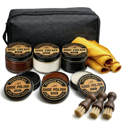 13-Piece Shoe Polish Kit – Black, Brown & Neutral Shoe Wax & Boot Cream with Dauber Brushes and Shine Cloths –
