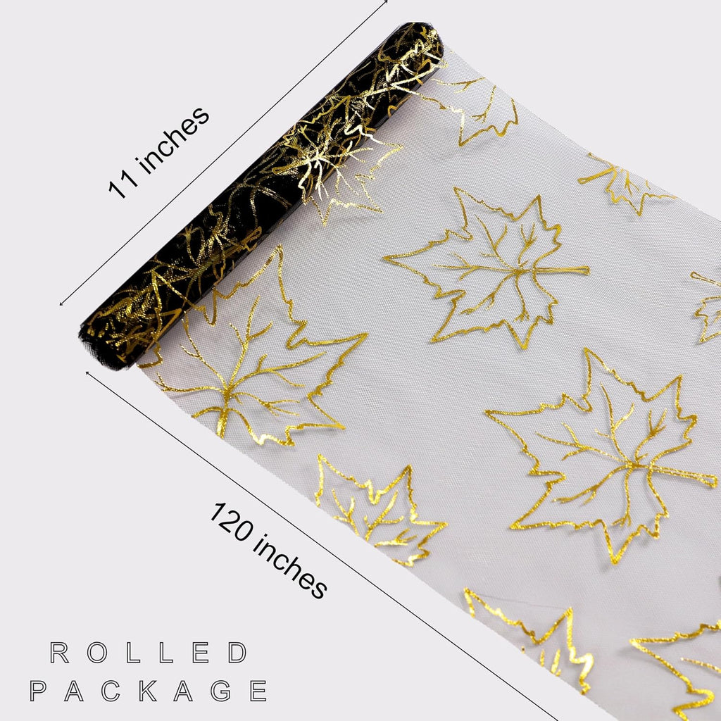 Fall Table Runners, Gold Maple Leaves Thanksgiving Table Decorations for Autumn Harvest Sequin Glitter Lightweight