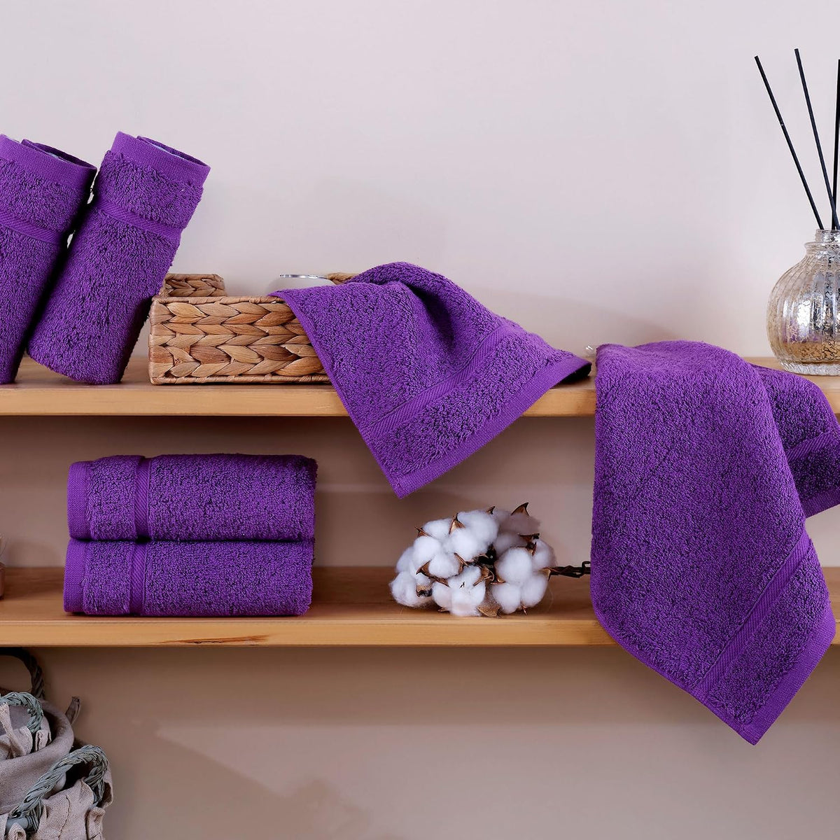 Luxury Cotton Washcloths 13x13 Inch - Large Hotel Spa Bathroom Face Towel | 12 Pack | Purple