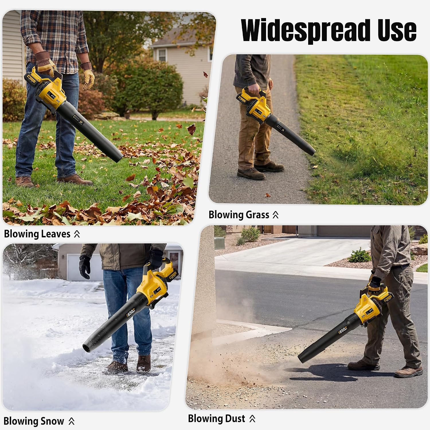 Leaf Blower Cordless, 650CFM & 3 Speed Levels, 1200W Electric Cordless Leaf Blower with 2 x 5.0Ah Batteries & Fast