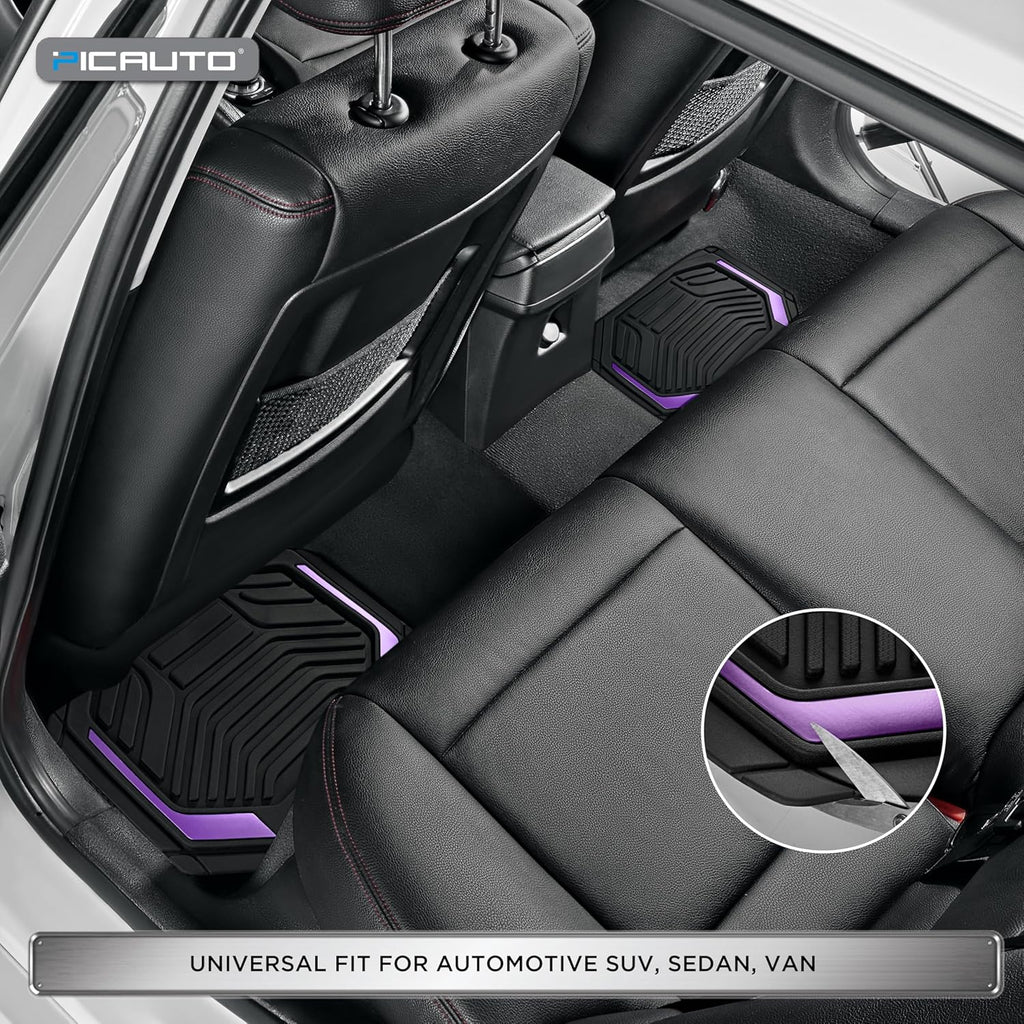 Heavy Duty Rubber Floor Mats, Purple Aluminum Film Car Mats Set, Front and Rear Car Mats with Anti-Slip Backing, All