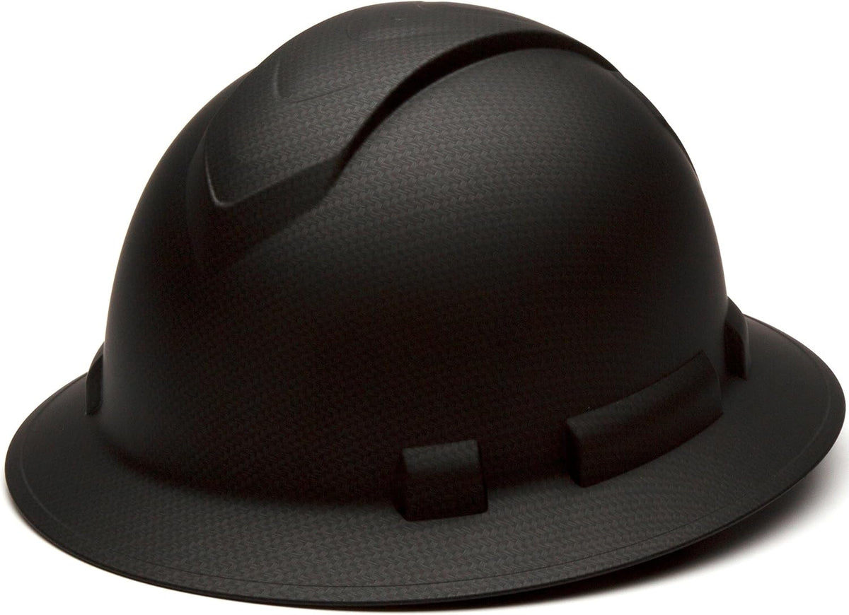Pyramex Ridgeline Full Brim Hard Hat 4 Point Ratchet Matte Black Graphite Pattern | Full-brim sun & rain protection