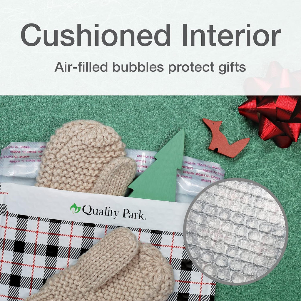 Bubble Mailers, 8.5 x 11, Shipping Envelopes, Water Resistant Poly Padded Envelopes, Plaid, 25 Pack (QUA85872)