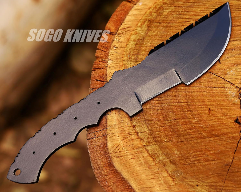 Damascus Tracker Knife Making Kit DIY Handmade Kit Includes Blank Blade Steel Blade, Pins, with Sheath, Handle Scales