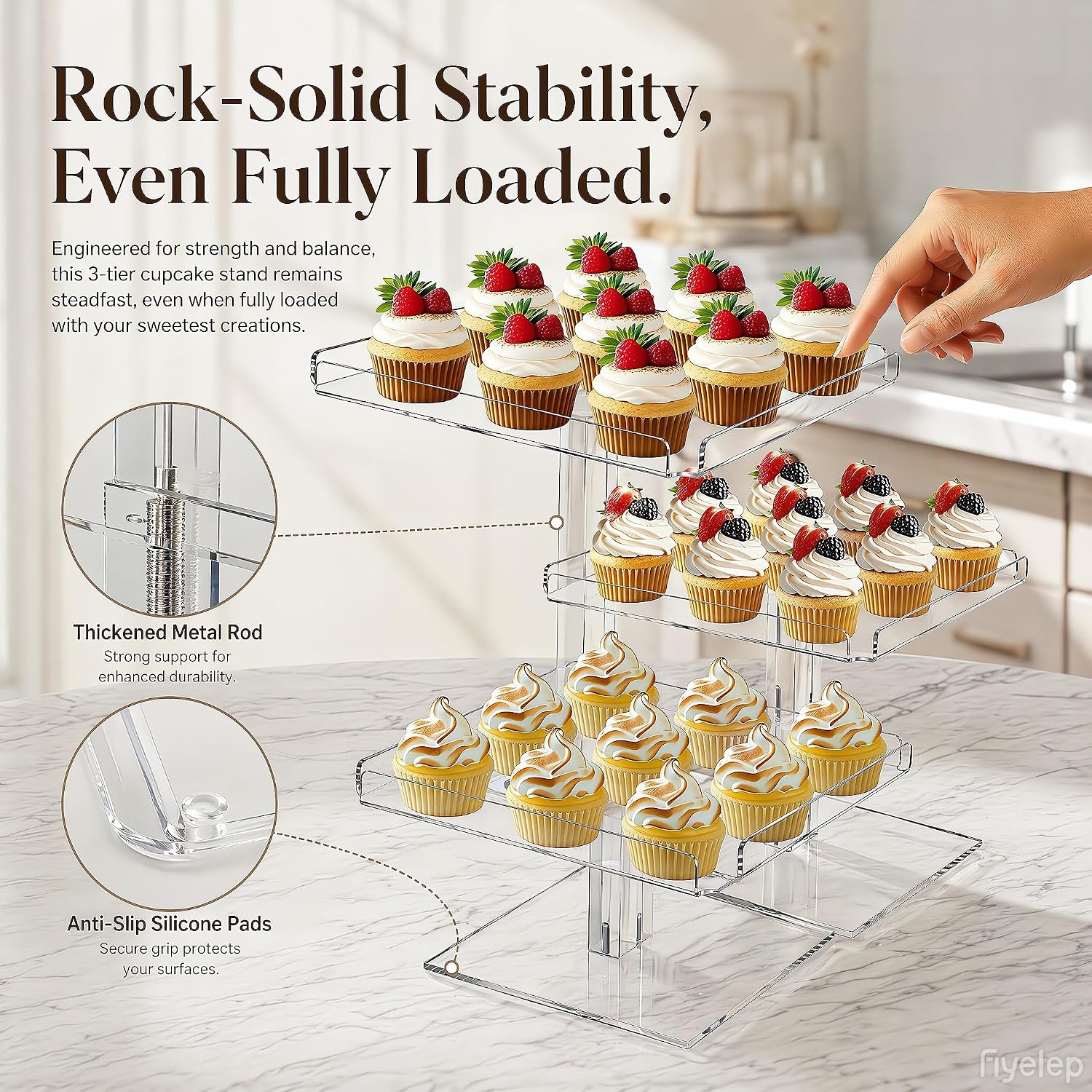 3 Tier Acrylic Cupcake Stand, 9“ Dessert Table Displays for Party