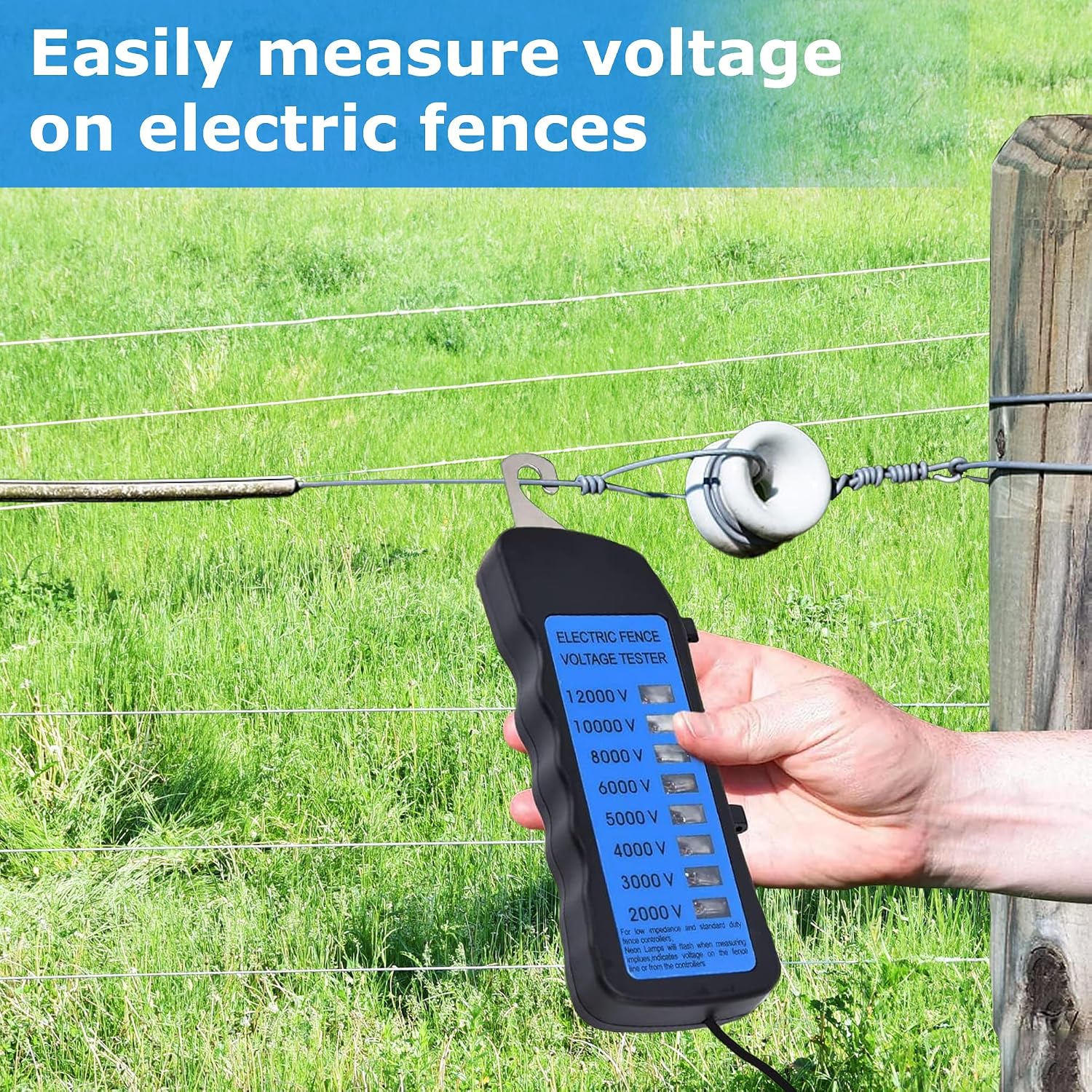 Electric Fence Voltage Tester, 12KV Fence Tester 8 Neon Indicator Lights