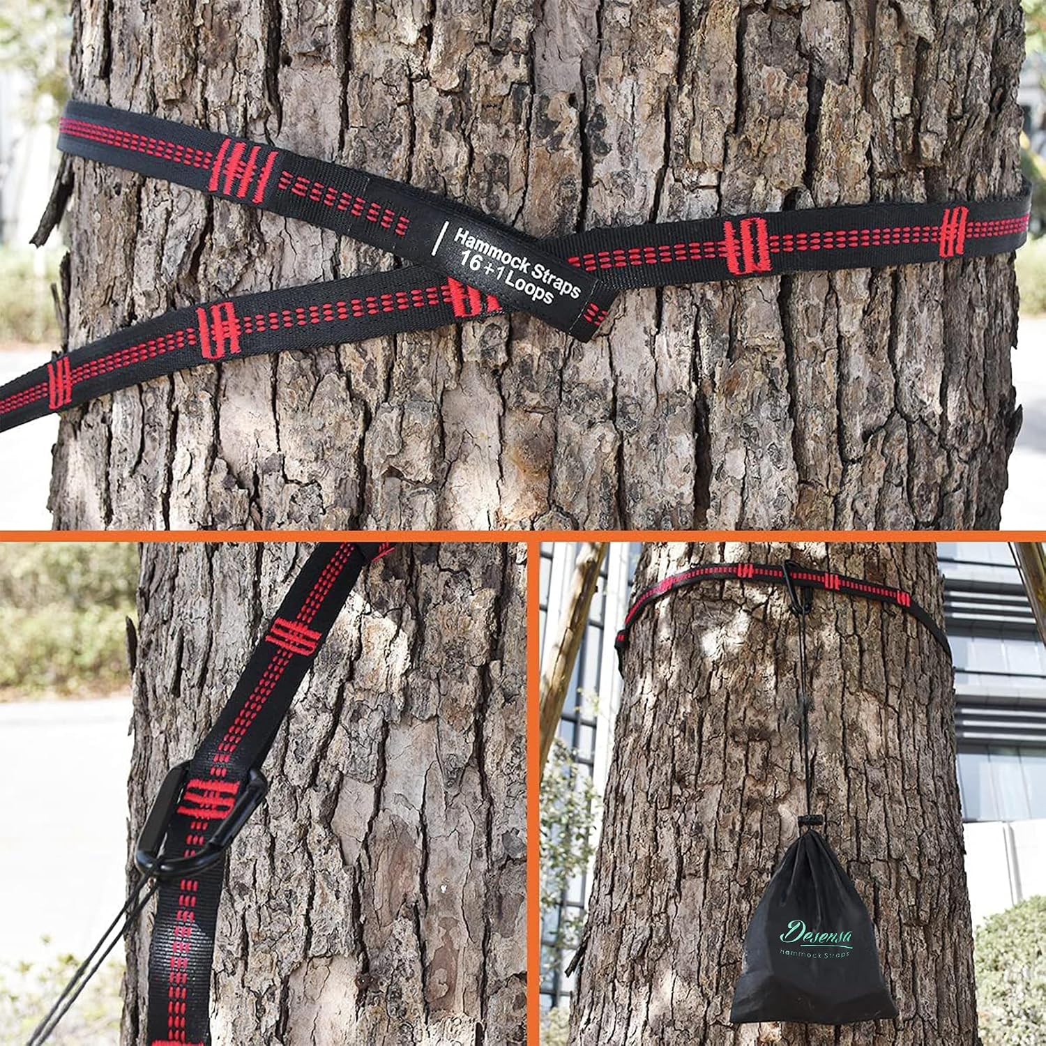 Hammock Tree Straps, Portable 10 FT Long 16+1Loops Adjustable Suspension Straps, 100% No Stretch&Lightweight, 1400
