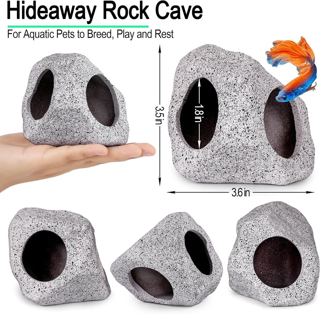 Fish Tank Decor, Silk Aquarium Plants and Hideaway Rock Cave Decor for Betta Fish Tank Accessories, Goldfish, Turtle