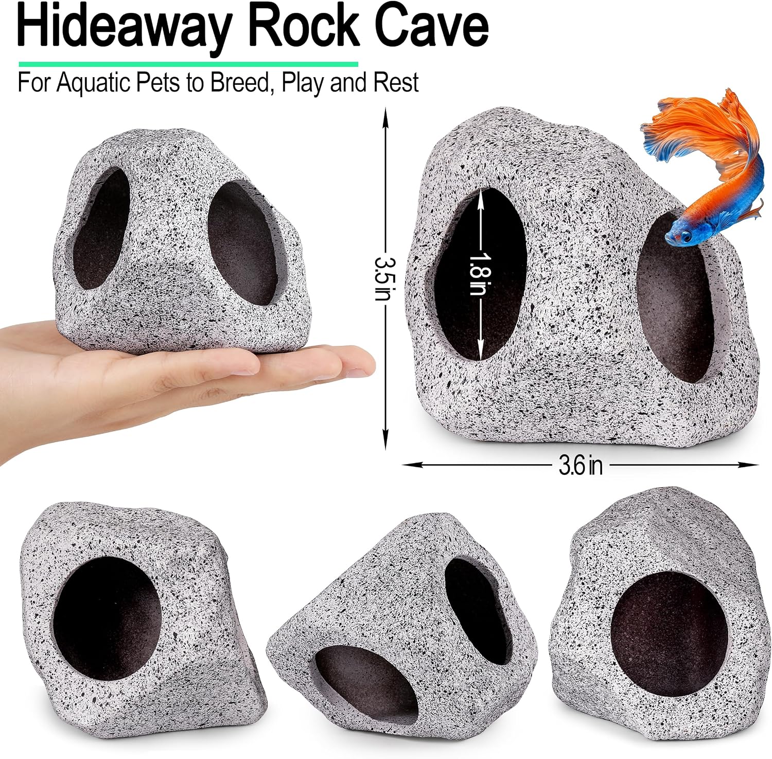 Fish Tank Decor, Silk Aquarium Plants and Hideaway Rock Cave Decor for Betta Fish Tank Accessories, Goldfish, Turtle