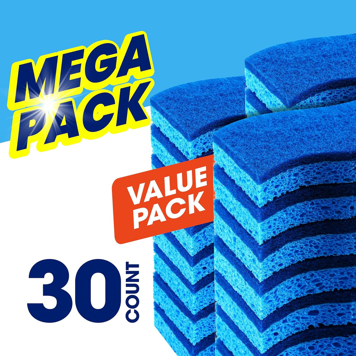 30 Pack Sponges for Kitchen and Household Use, Blue Dish Sponge, Kitchen Sponges, Non-Scratch Cleaning Sponges for