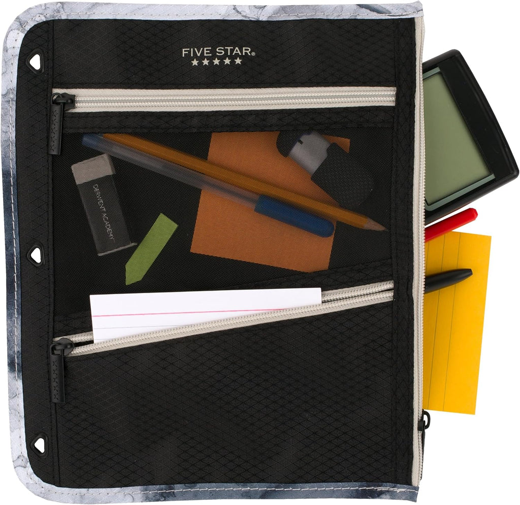 Pencil Pouch, Pen Case, 3-Pocket Zipper Pouch, Fits 3-Ring Binder, Storage Organizer for Classroom Supplies Earbuds