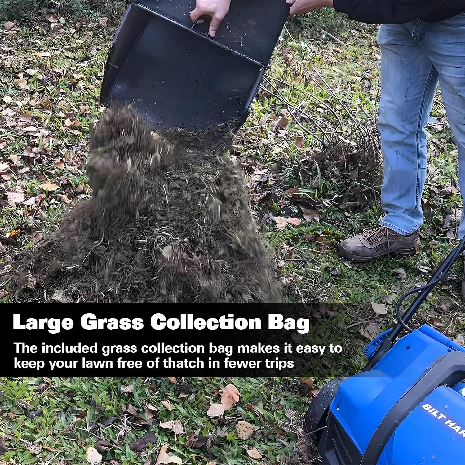 16 Inch Dethatcher Scarifier Electric Powered, 15 Amp Copper Motor, 5-Position Depth Adjustment, 14.5 gal Thatch Bag