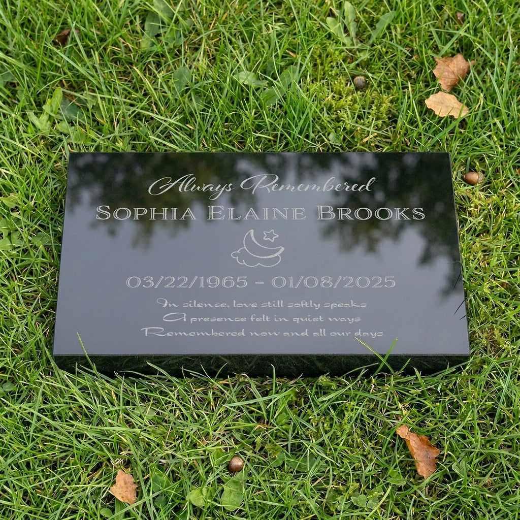 Personalized Black Granite Memorial Plaque - Custom Flat Headstone Grave Marker for Cemetery or Garden (12 × 7.8 ×