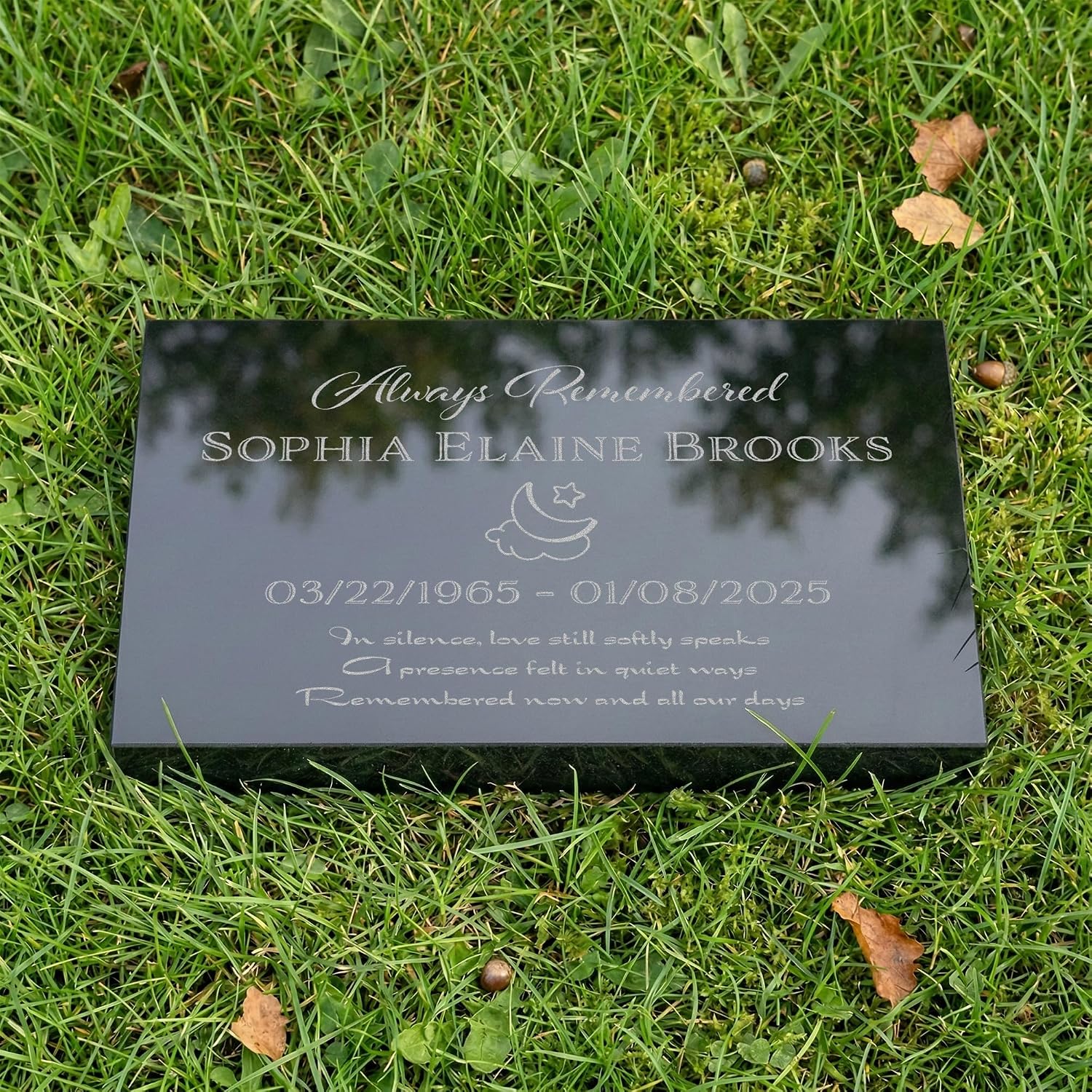 Personalized Black Granite Memorial Plaque - Custom Flat Headstone Grave Marker for Cemetery or Garden (12 × 7.8 ×