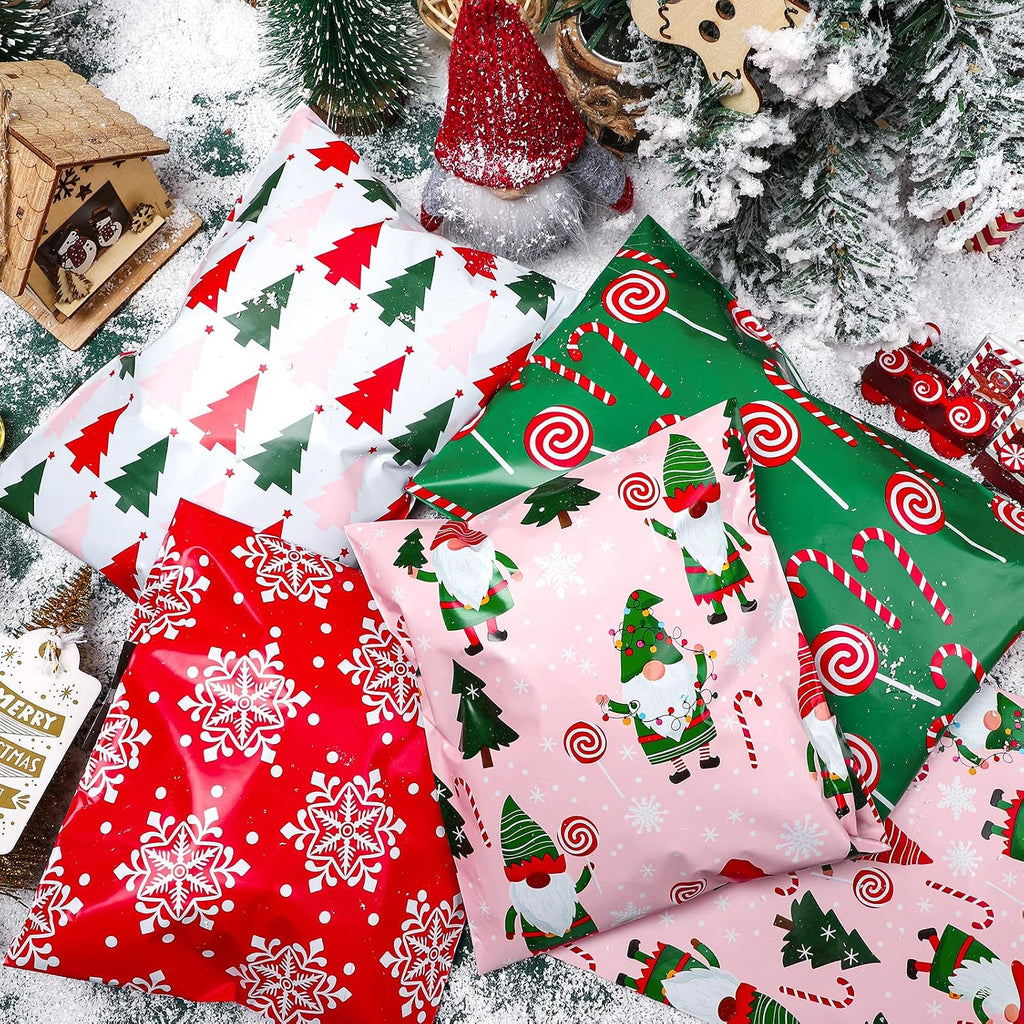 Christmas Poly Mailers Shipping Bags Pretty Thick Self Adhesive Mailing Envelopes, 6x9 inches, 100 Pack